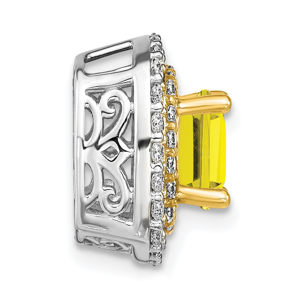 14k Two Tone 1/2 carat Lab Grown Diamond VS/SI+ G+ and Lab Created Yellow Sapphire Chain Slide Pendant