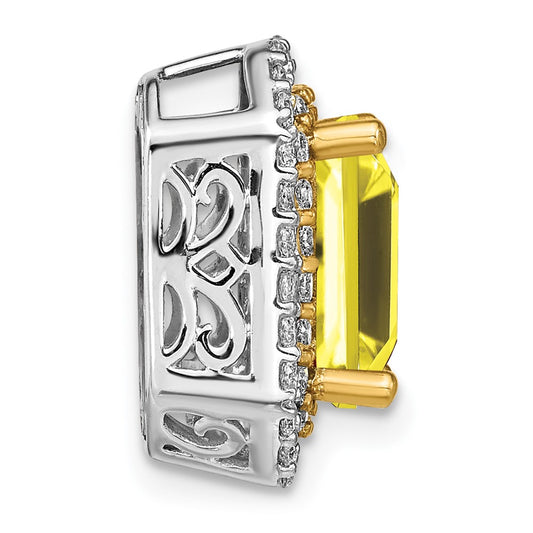 14k Two Tone 5/8 carat Lab Grown Diamond VS/SI+ G+ and Lab Created Yellow Sapphire Complete Chain Slide Pendant