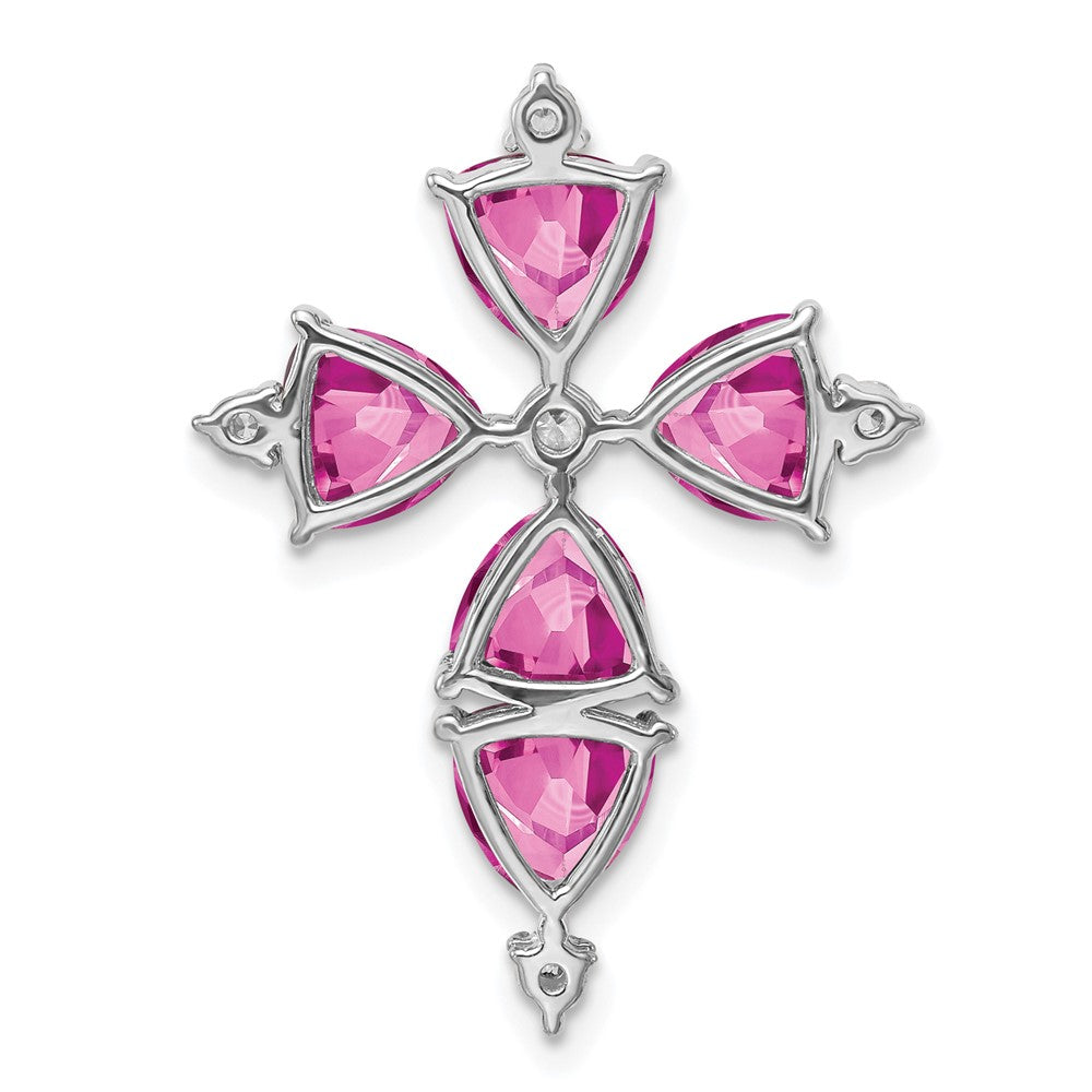 14K White Gold Lab Grown VS/SI+ G+ Dia & Created Pink Sapphire Pendant