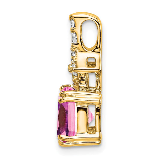 14k 1/5 carat Lab Grown Diamond VS/SI+ G+ and Lab Created Pink Sapphire Complete Pendant