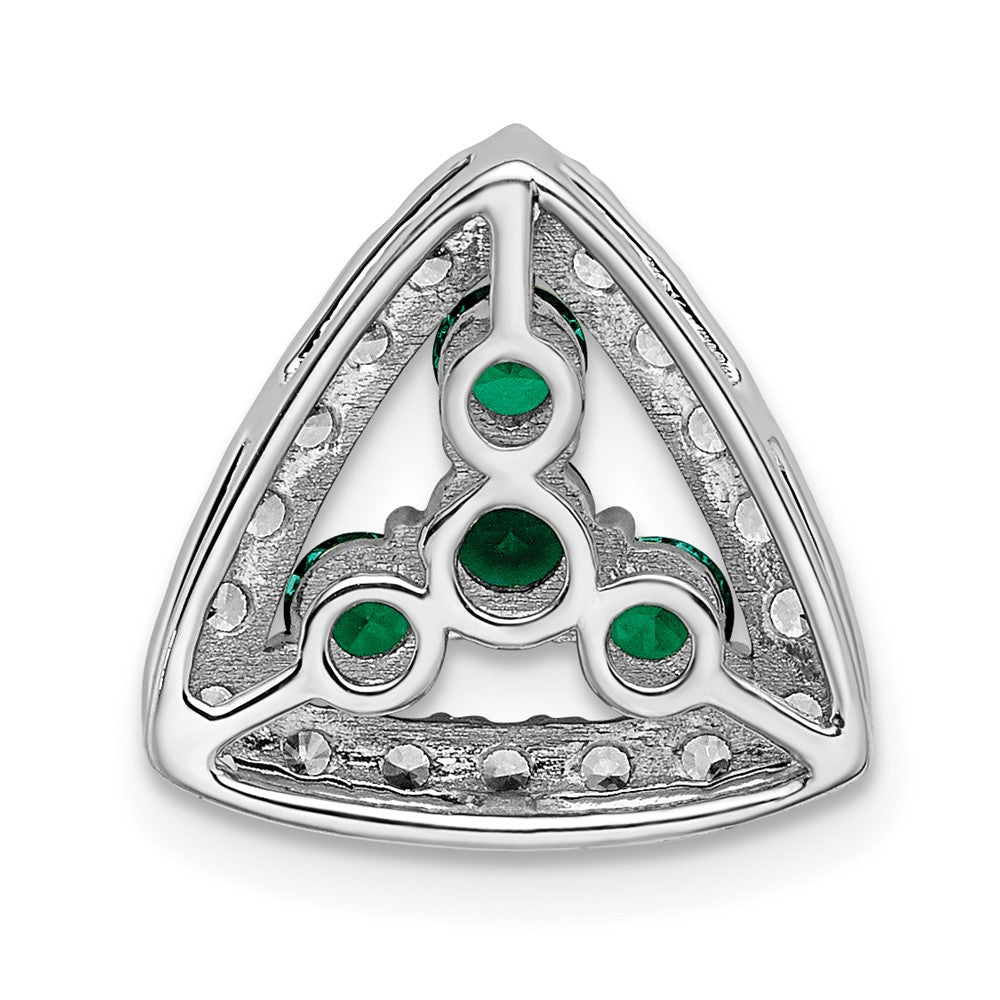 14k White Gold 1/2 carat Lab Grown Diamond VS/SI+ G+ and Lab Created Emerald Triangle Complete Chain Slide Pendant
