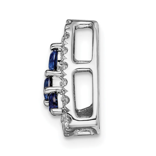 14k White Gold 1/2 carat Lab Grown Diamond VS/SI+ G+ and Lab Created Blue Sapphire Triangle Complete Chain Slide Pendant