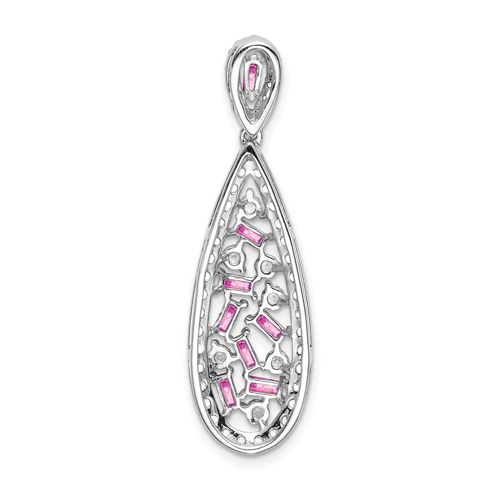 Pure Serenity 14k White Gold 7/8 carat Lab Grown Diamond VS/SI+ G+ and Lab Created Pink Sapphire Teardrop Dangle Pendant