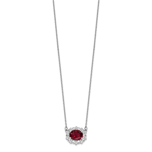 14k White Gold 1 carat Lab Grown Diamond VS/SI+ G+ and Created Ruby Complete 18 inch Necklace