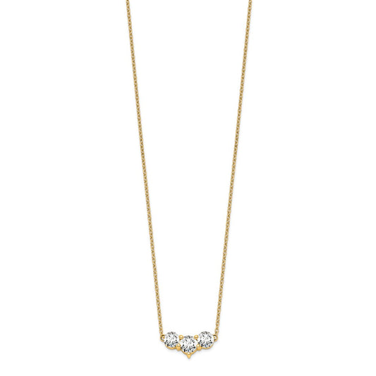 14k 1 1/2 carat Lab Grown Diamond VS/SI+ G+ Round Complete 18 inch Three Stone Necklace