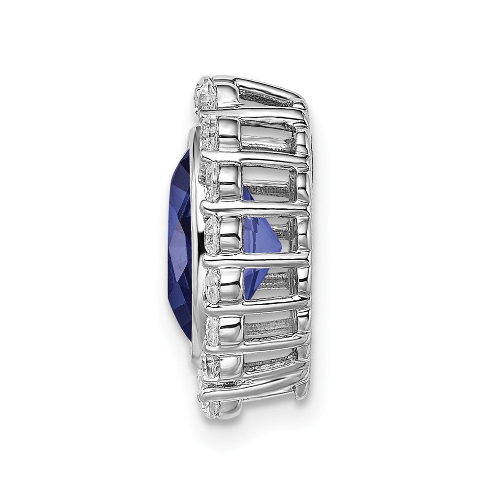 14k White Gold 1/2 carat Lab Grown Diamond VS/SI and Oval Lab Created Blue Sapphire Halo Chain Slide Pendant