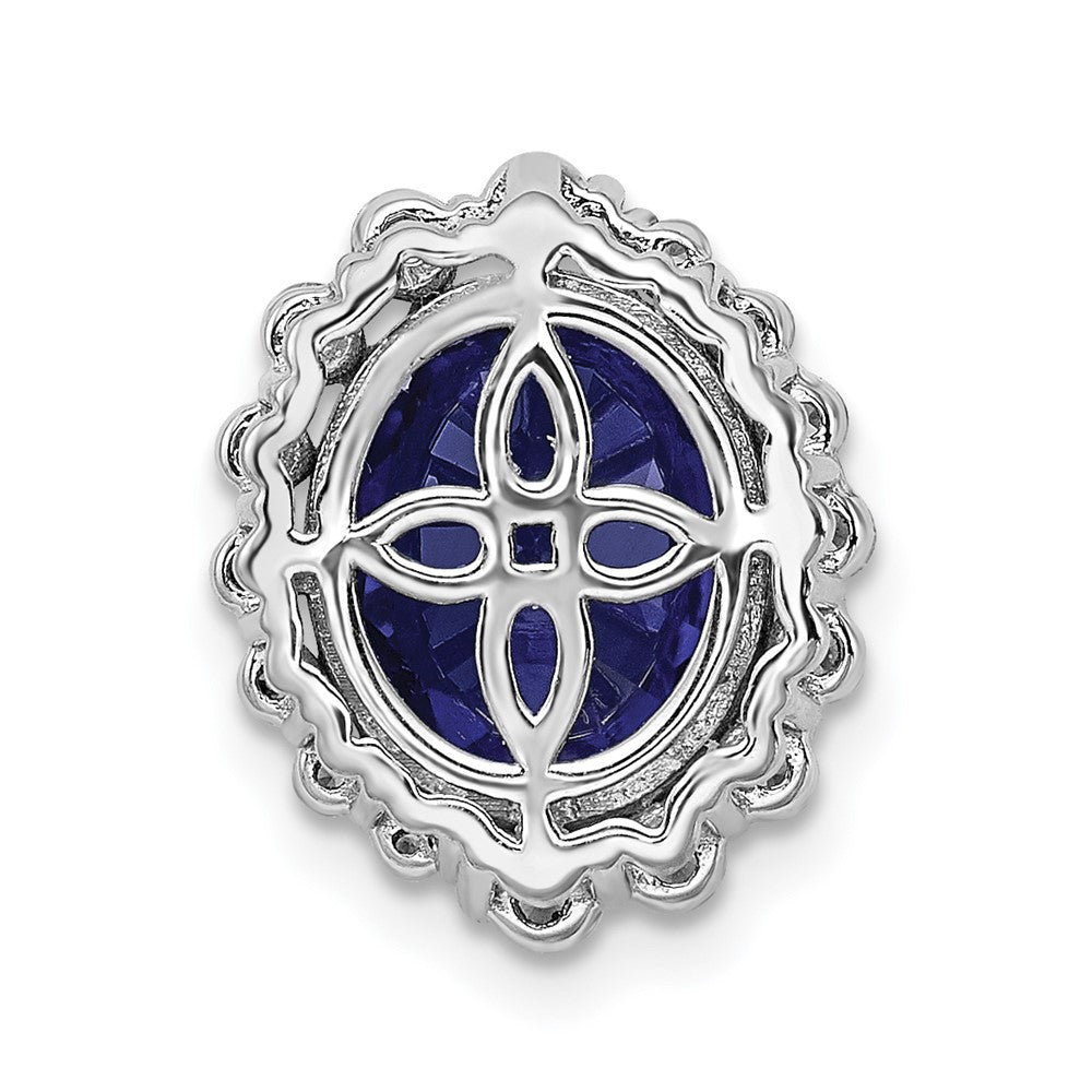 14k White Gold 1/2 carat Lab Grown Diamond VS/SI and Oval Lab Created Blue Sapphire Halo Chain Slide Pendant