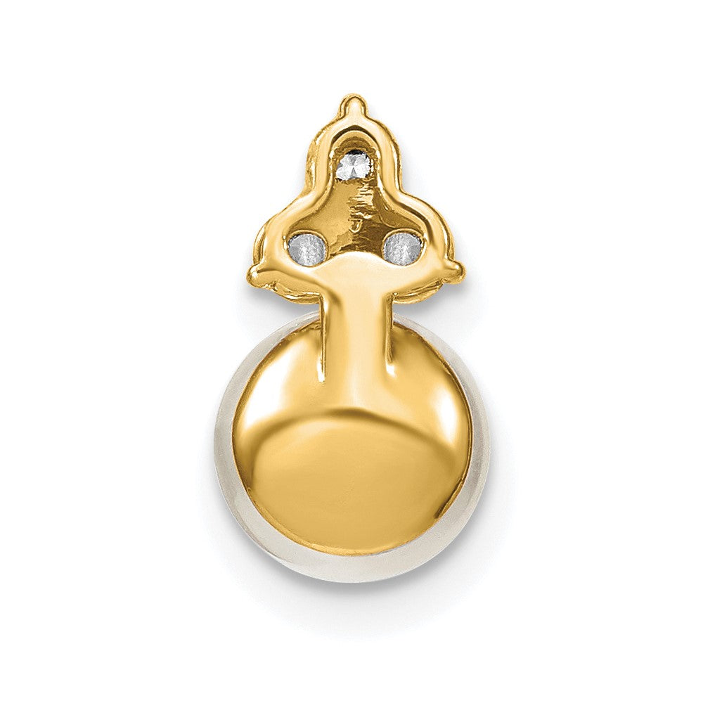 14K 1/5 carat Lab Grown Diamond VS/SI+ G+ and 7.00 mm Freshwater Cultured Pearl Chain Slide Pendant