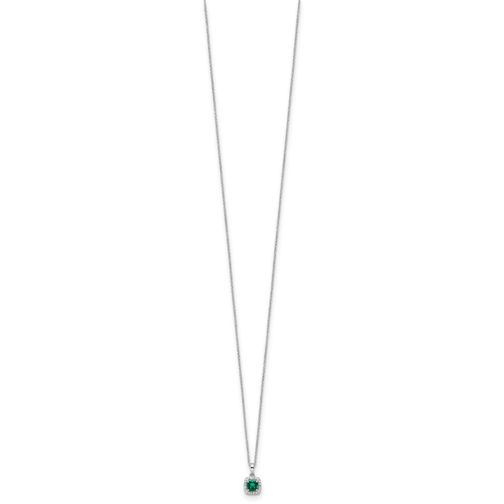 10k White Gold 1/10 carat Lab Grown Diamond VS/SI+ G+ and Created Emerald Complete 18 inch Pendant Necklace