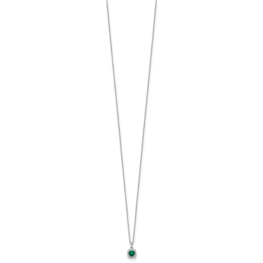 10k White Gold 1/10 carat Lab Grown Diamond VS/SI+ G+ and Created Emerald Complete 18 inch Pendant Necklace