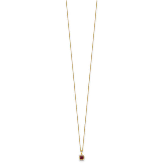 14k 1/10 carat Lab Grown Diamond VS/SI+ G+ and Created Ruby Complete 18 inch Pendant Necklace