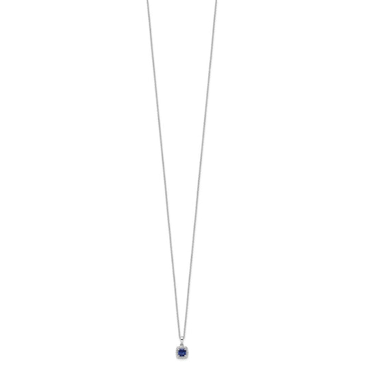 14k White Gold 1/10 carat Lab Grown Diamond VS/SI+ G+ and Created Sapphire Complete 18 inch Pendant Necklace