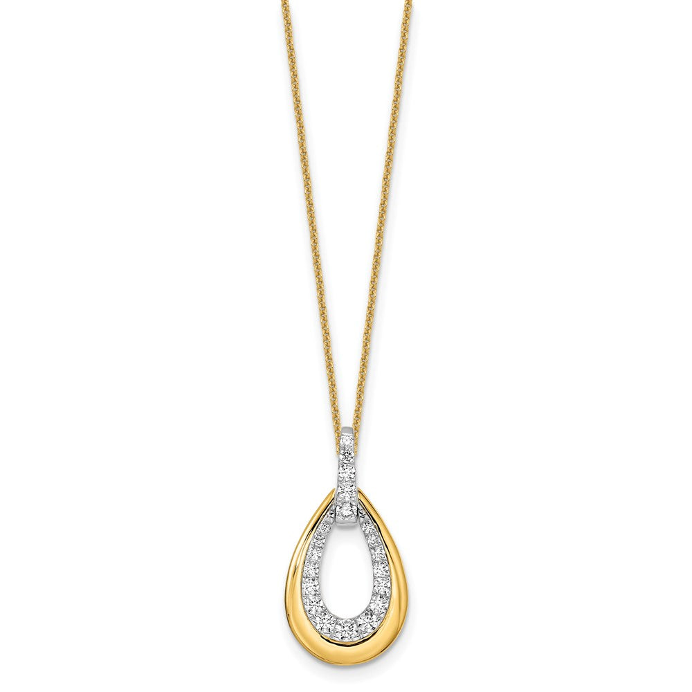 True Origin 14K Two Tone Yellow and White Gold 5/8 carat Lab Grown Diamond VS+ F+ 18 in Complete Teardrop Necklace
