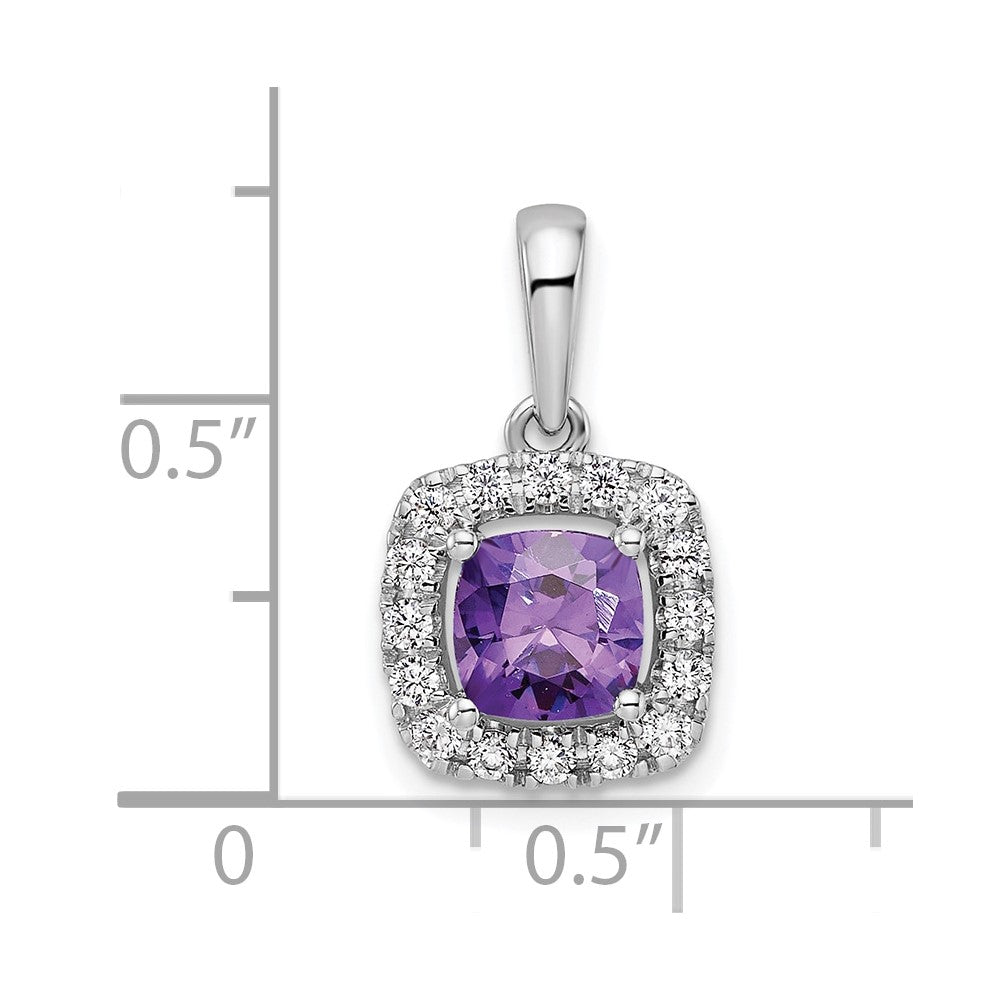 14k White Gold 1/4 carat Lab Grown Diamond VS/SI+ G+ February Birthstone Amethyst Halo Pendant