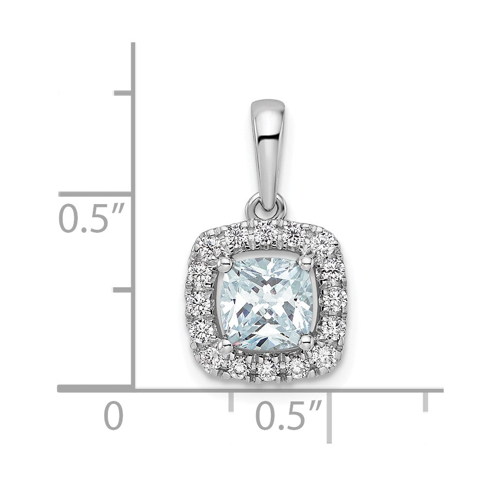 14k White Gold 1/4 carat Lab Grown Diamond VS/SI+ G+ March Birthstone Aquamarine Halo Pendant
