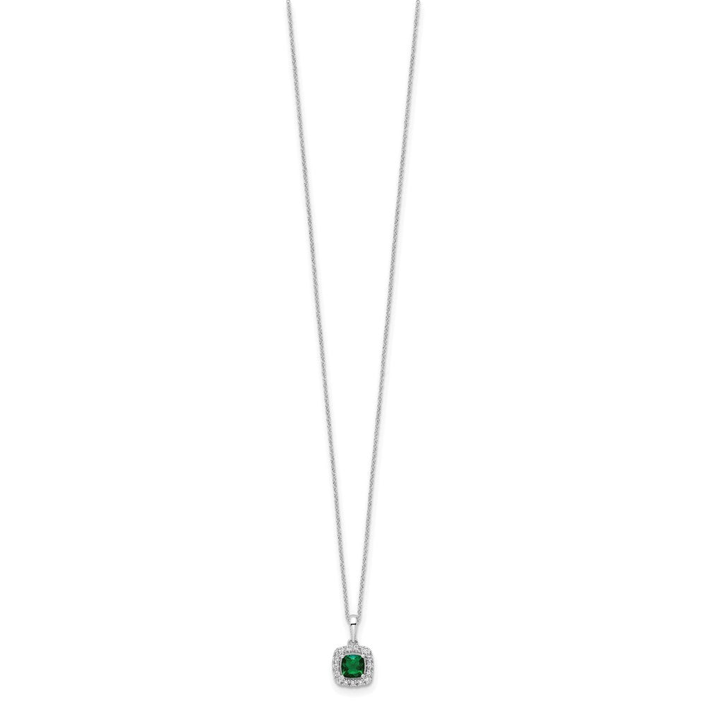 10k White Gold 1/4 carat Lab Grown Diamond VS/SI+ G+ and Created Emerald Complete 18 inch Pendant Necklace
