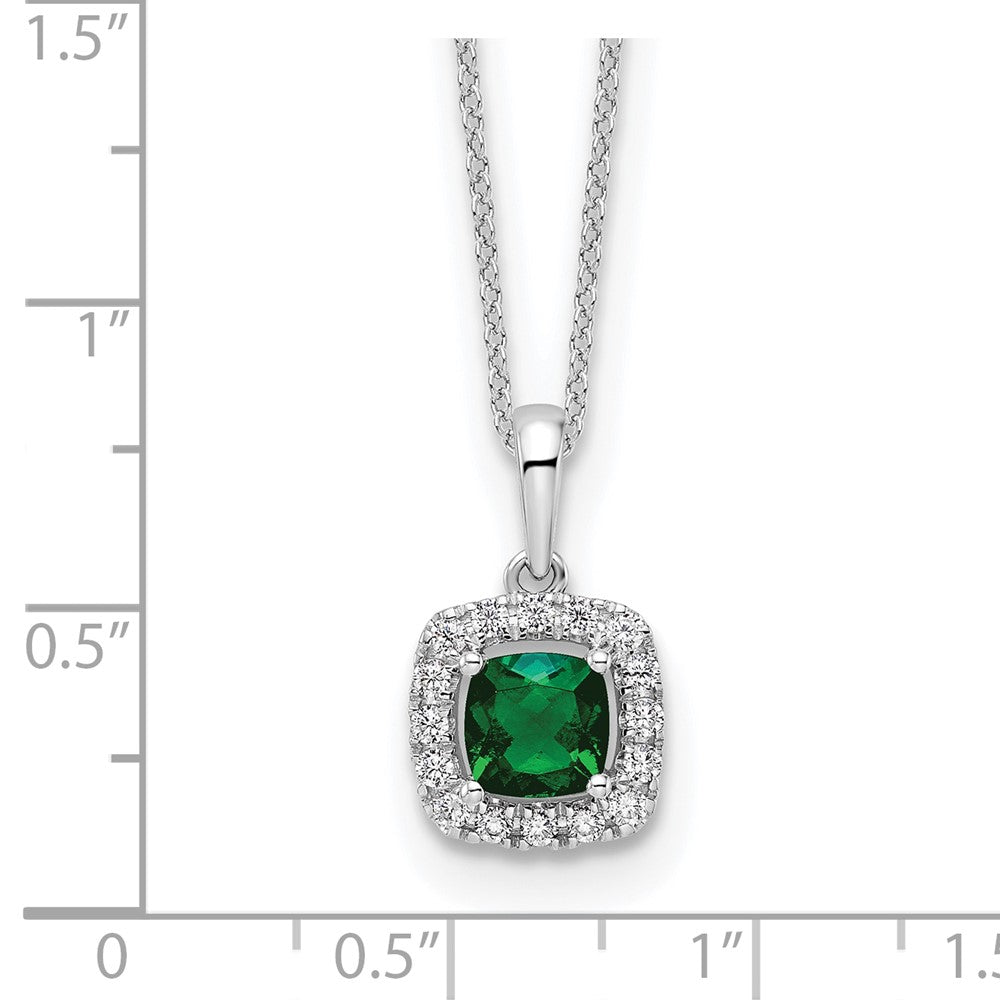 10k White Gold 1/4 carat Lab Grown Diamond VS/SI+ G+ and Created Emerald Complete 18 inch Pendant Necklace