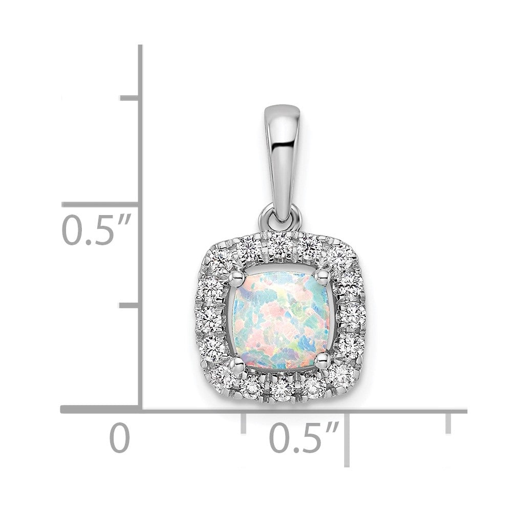 14k White Gold 1/4 carat Lab Grown Diamond VS/SI+ G+ October Birthstone Lab Created Opal Halo Pendant
