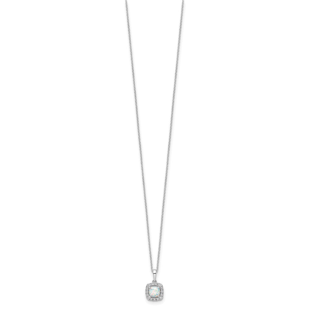 10k White Gold 1/4 carat Lab Grown Diamond VS/SI+ G+ and Created Opal Complete 18 inch Pendant Necklace