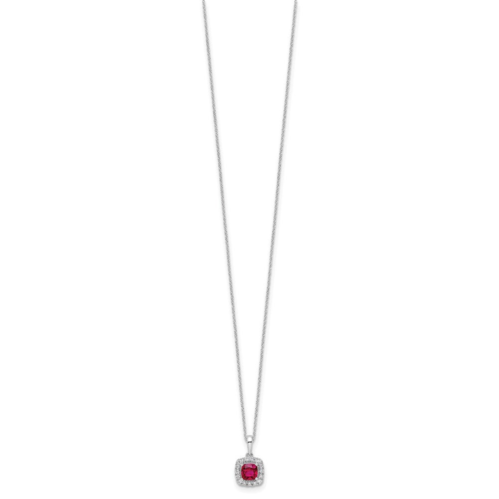 10k White Gold 1/4 carat Lab Grown Diamond VS/SI+ G+ and Created Ruby Complete 18 inch Pendant Necklace