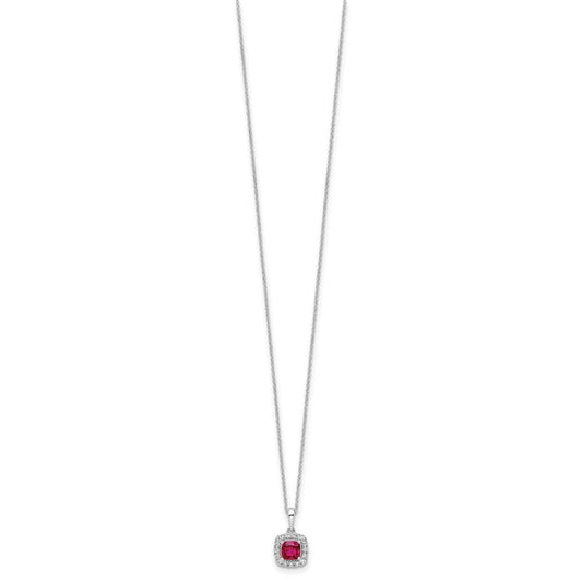 10k White Gold 1/4 carat Lab Grown Diamond VS/SI+ G+ and Created Ruby Complete 18 inch Pendant Necklace