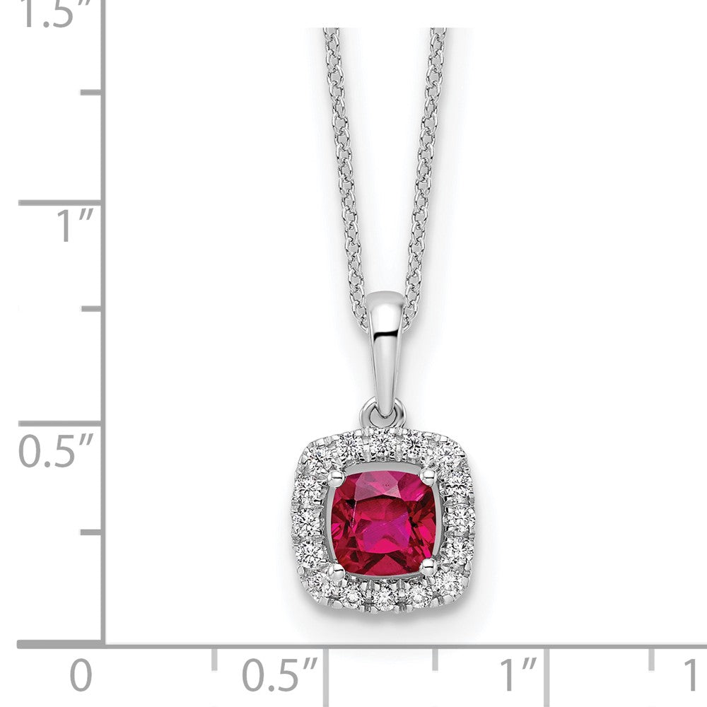 10k White Gold 1/4 carat Lab Grown Diamond VS/SI+ G+ and Created Ruby Complete 18 inch Pendant Necklace