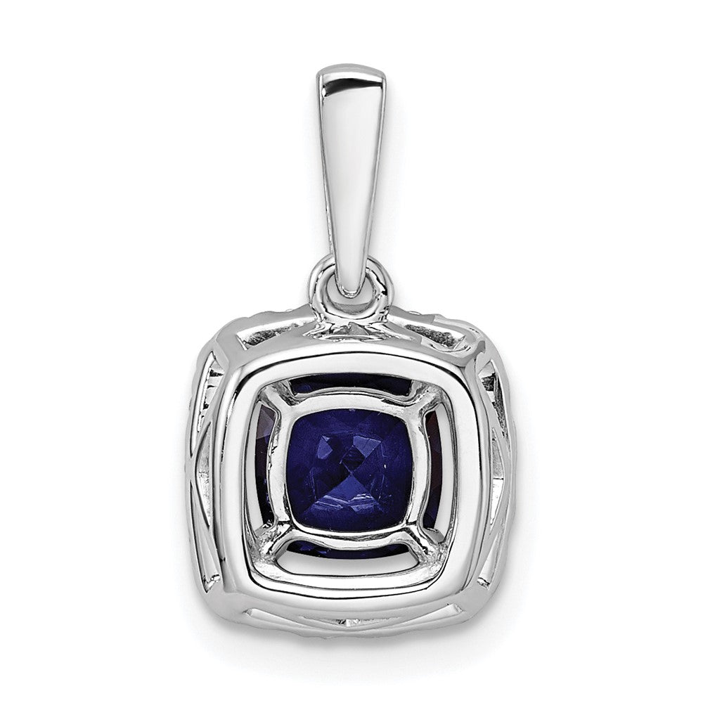 14k White Gold 1/4 carat Lab Grown Diamond VS/SI+ G+ September Birthstone Lab Created Blue Sapphire Halo Pendant
