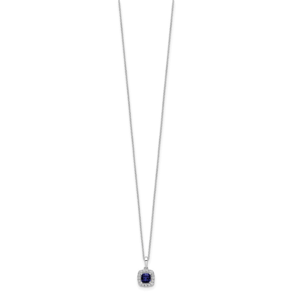 10k White Gold 1/4 carat Lab Grown Diamond VS/SI+ G+ and Created Sapphire Complete 18 inch Pendant Necklace