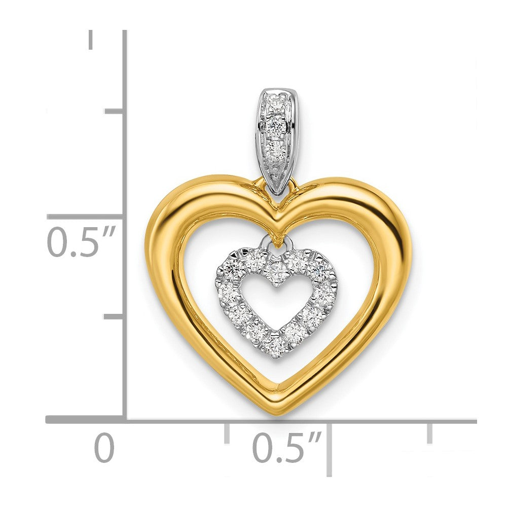 14k Two-tone 1/6 carat Lab Grown Diamond VS/SI+ G+ Complete Dangle Double Heart Pendant