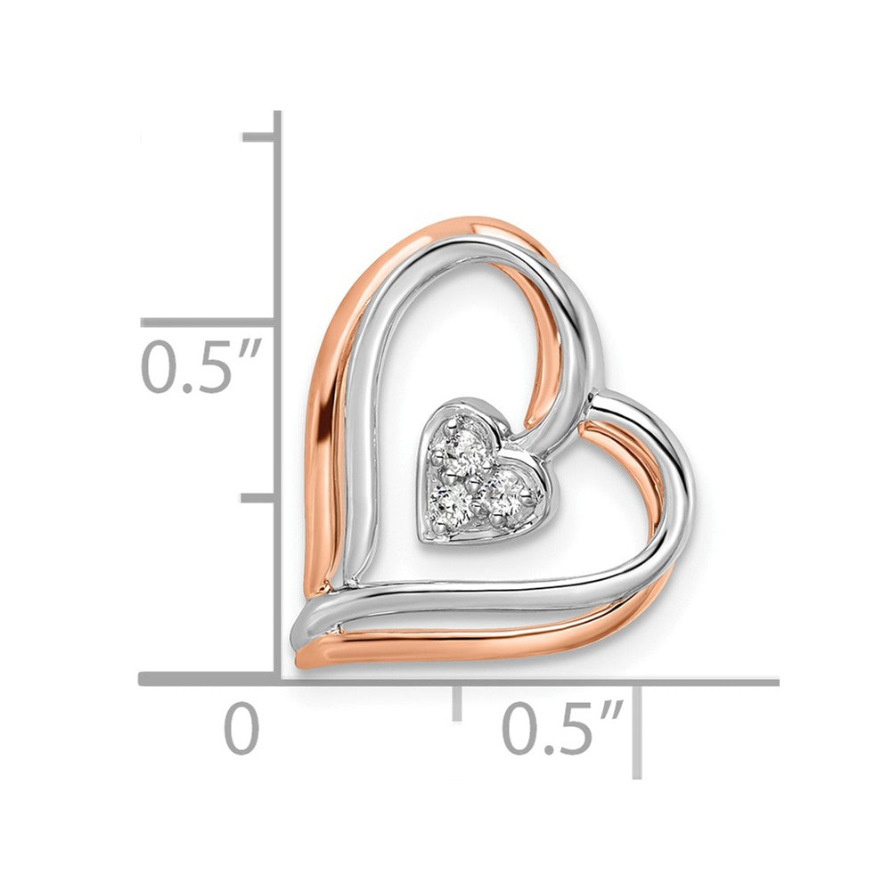 14k Two Tone Rose and White Gold 1/20 carat Lab Grown Diamond VS/SI+ G+ Double Framed Heart Chain Slide Pendant