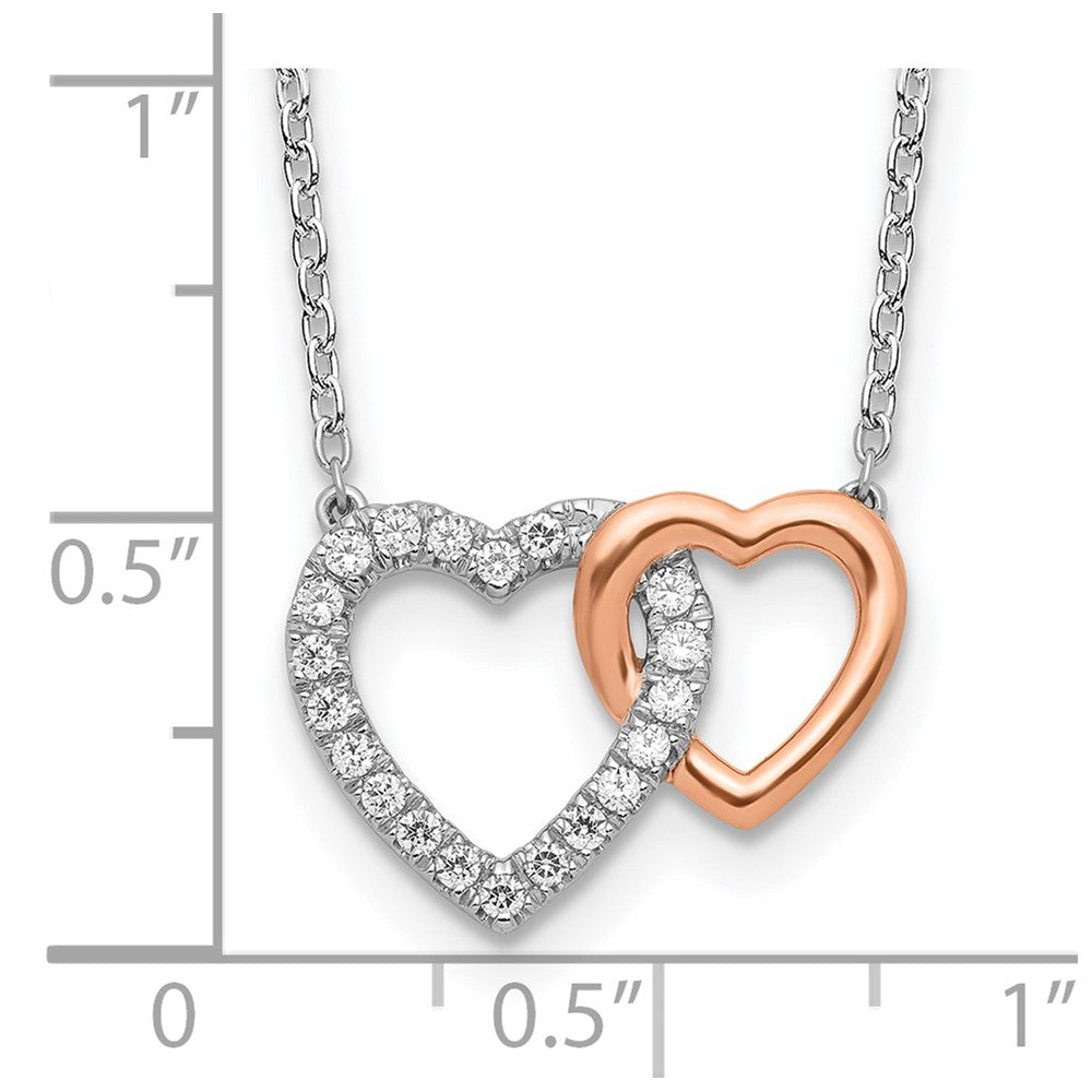 14k Two-Tone Rose and White Gold 1/5 carat Lab Grown Diamond VS/SI+ G+ Complete 18 inch Interlocking Heart Necklace