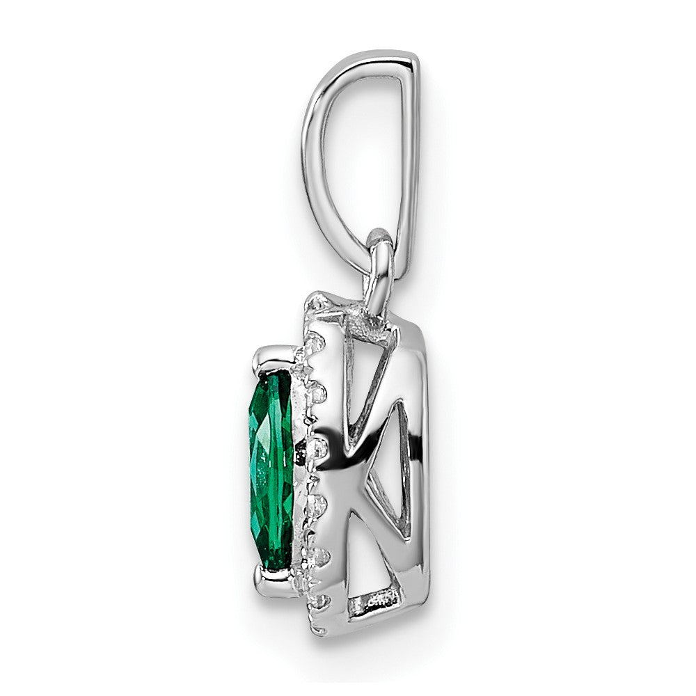 14k White Gold 1/10 carat Lab Grown Diamond VS/SI+ G+ and Lab Created Emerald May Birthstone Pendant