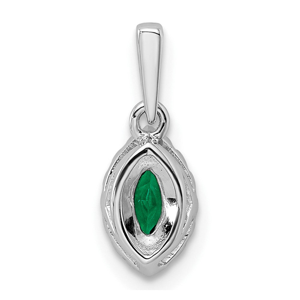 14k White Gold 1/10 carat Lab Grown Diamond VS/SI+ G+ and Lab Created Emerald May Birthstone Pendant