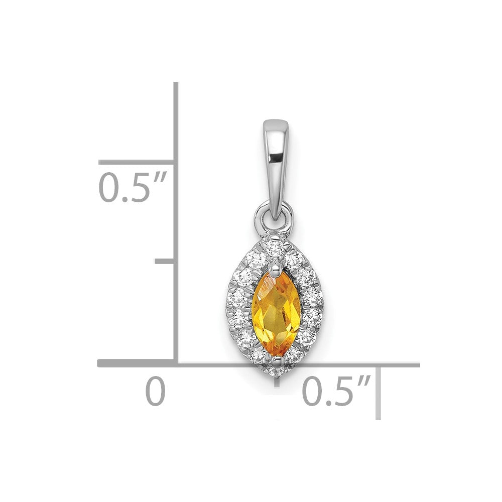 14k White Gold 1/10 carat Lab Grown Diamond VS/SI+ G+ and Citrine November Birthstone Pendant