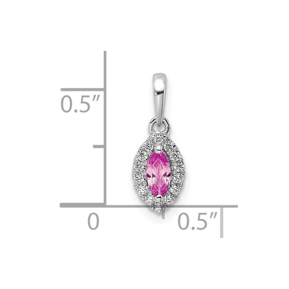 14k White Gold 1/10 carat Lab Grown Diamond VS/SI+ G+ and Lab Created Pink Sapphire October Birthstone Pendant