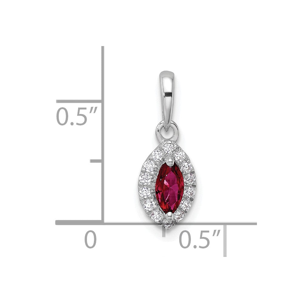 14k White Gold 1/10 carat Lab Grown Diamond VS/SI+ G+ and Lab Created Ruby July Birthstone Pendant