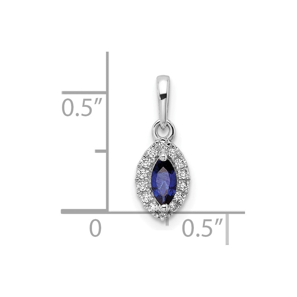 14k White Gold 1/10 carat Lab Grown Diamond VS/SI+ G+ and Lab Created Blue Sapphire September Birthstone Pendant