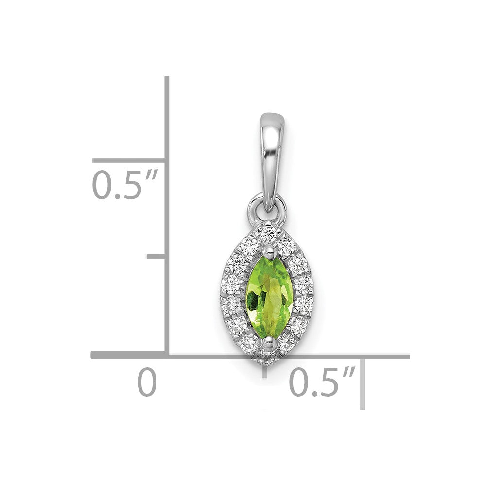 14k White Gold 1/10 carat Lab Grown Diamond VS/SI+ G+ and Peridot August Birthstone Pendant