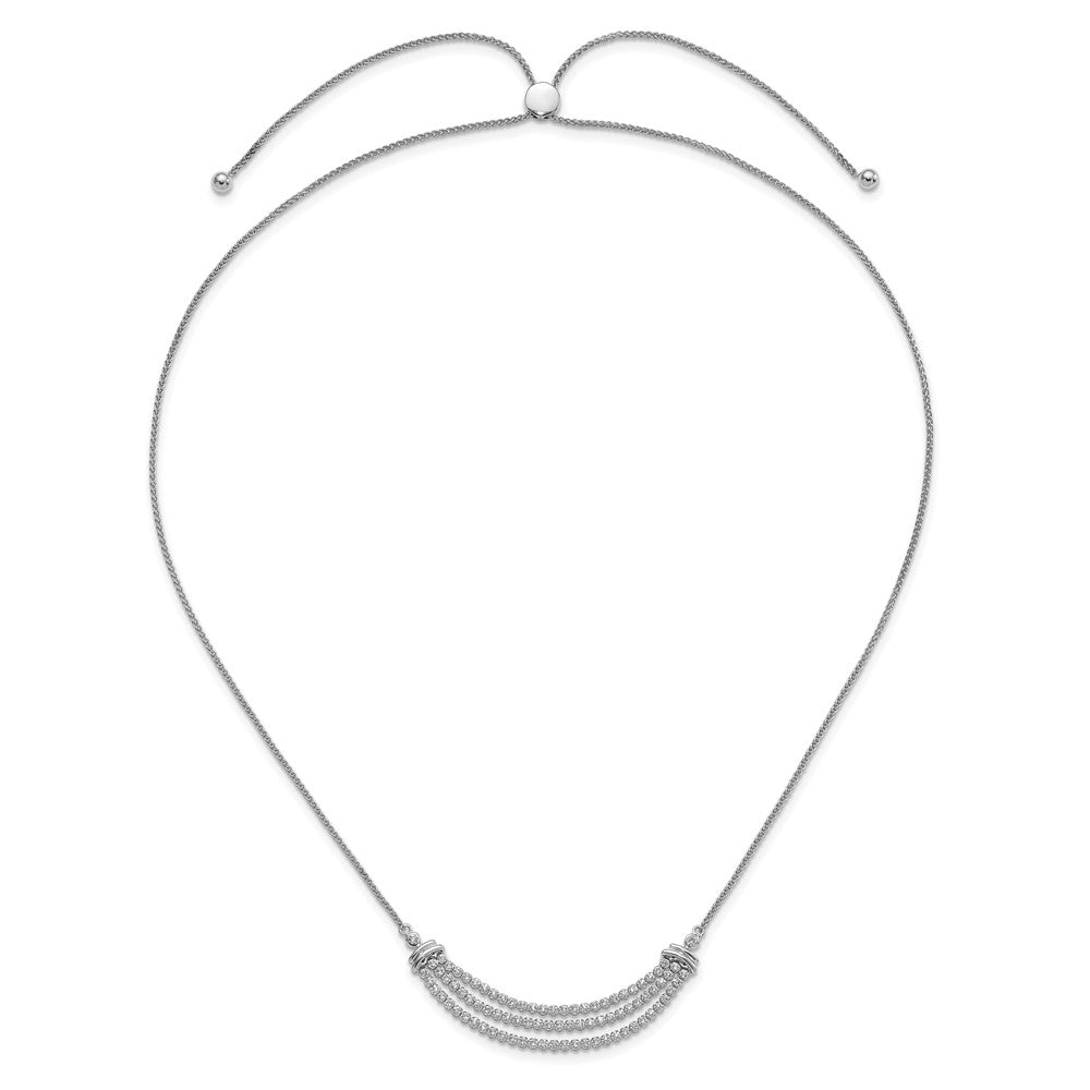14k White Gold 2 1/6 carat Lab Grown Diamond VS/SI+ G+ Adjustable up to 24 inch Triple Row Tennis Style Bolo Necklace