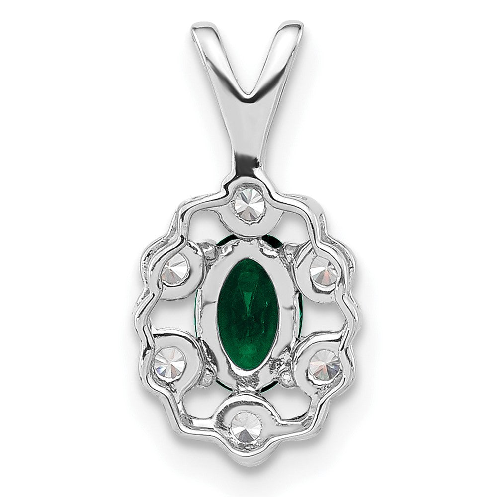 14k White Gold 1/10 carat Lab Grown Diamond VS/SI+ G+ and Lab Created Emerald Pendant