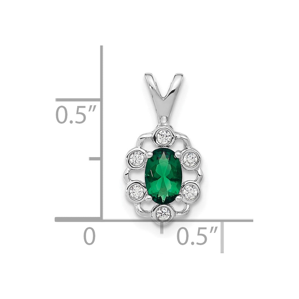 14k White Gold 1/10 carat Lab Grown Diamond VS/SI+ G+ and Lab Created Emerald Pendant