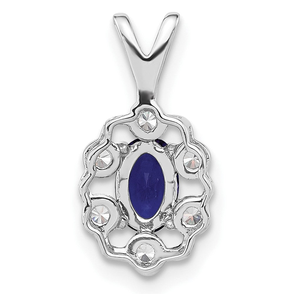 14k White Gold 1/10 carat Lab Grown Diamond VS/SI+ G+ and Lab Created Blue Sapphire Pendant