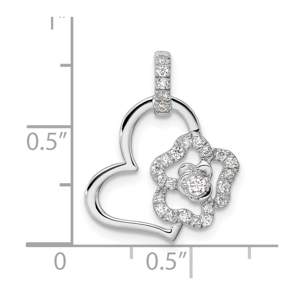 14k White Gold 1/5 carat Lab Grown Diamond VS/SI+ G+ Flower on Heart Pendant