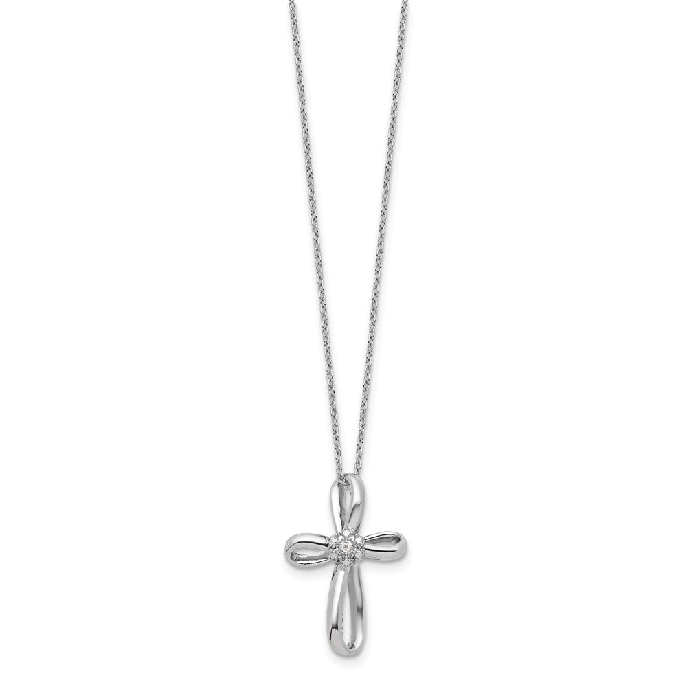 14k White Gold .01 carat Lab Grown Diamond VS/SI+ G+ Complete 18 inch Cross Pendant Necklace