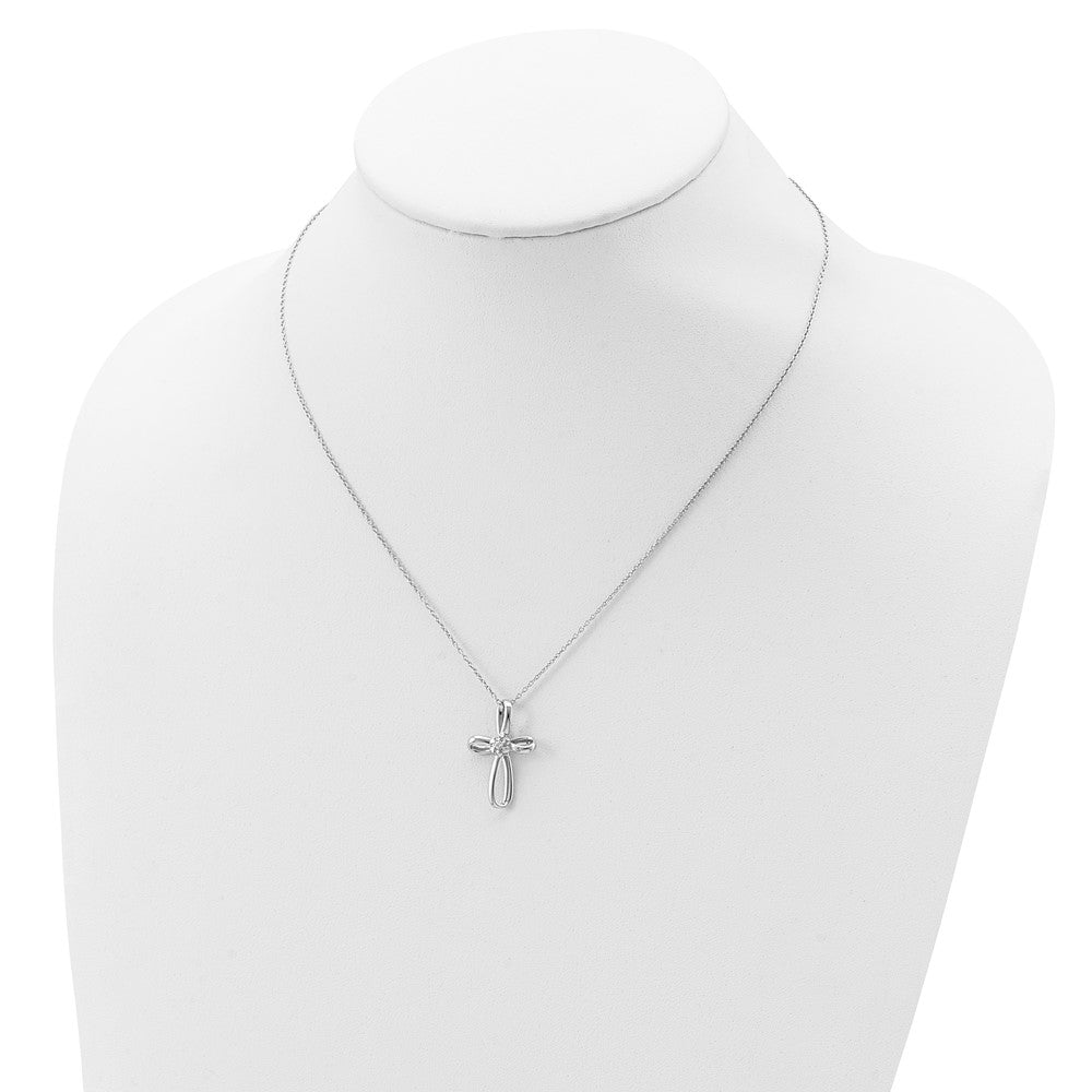 14k White Gold .01 carat Lab Grown Diamond VS/SI+ G+ Complete 18 inch Cross Pendant Necklace
