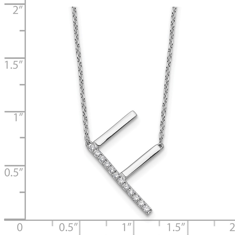 14K White Gold Sideways Diamond Initial F 18 inch Necklace