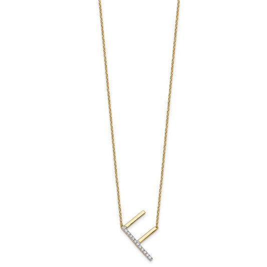 14K Sideways Diamond Initial F 18 inch Necklace
