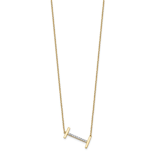 14K Sideways Diamond Initial I 18 inch Necklace