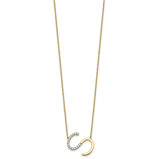 14K Sideways Diamond Initial S 18 inch Necklace