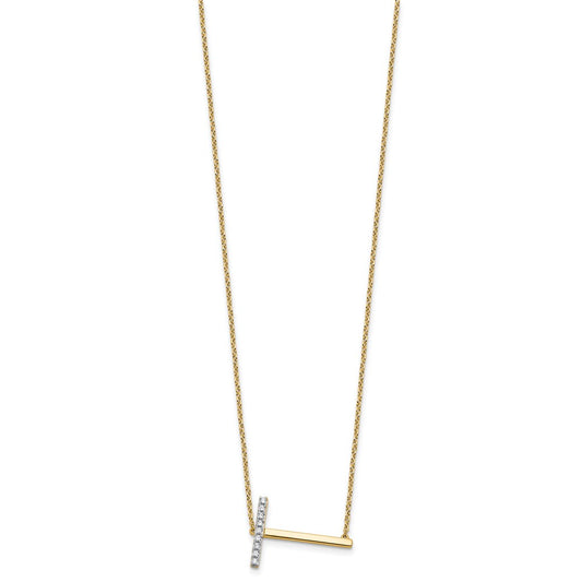 14K Sideways Diamond Initial T 18 inch Necklace